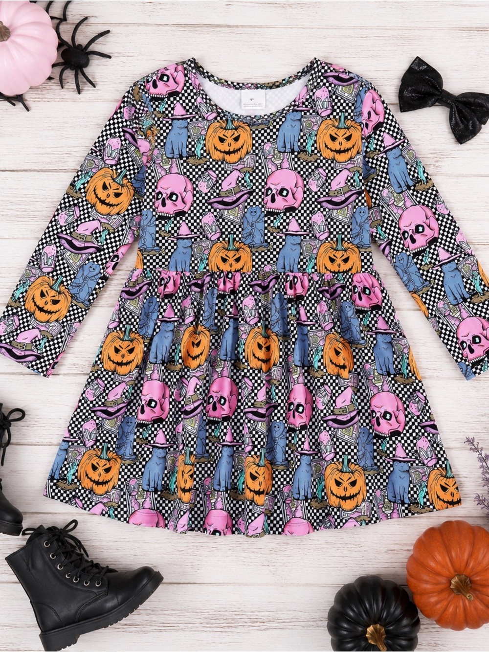 Halloween Ghost Pumpkin Disco Skater Long Sleeve Dress Boutique Girls 6 6Y